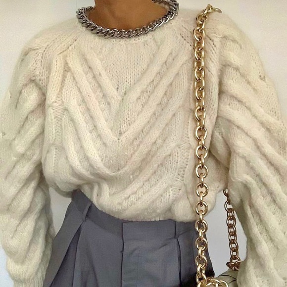 Zara Sweaters - Zara Limited Edition Wool and Alpaca Knit Cropped Sweater with Chain Detail